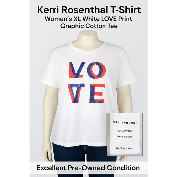 Kerri Rosenthal Tops - Kerri Rosenthal Suke Love Lines Tee Women's XL White LOVE Graphic Art Shirt $98